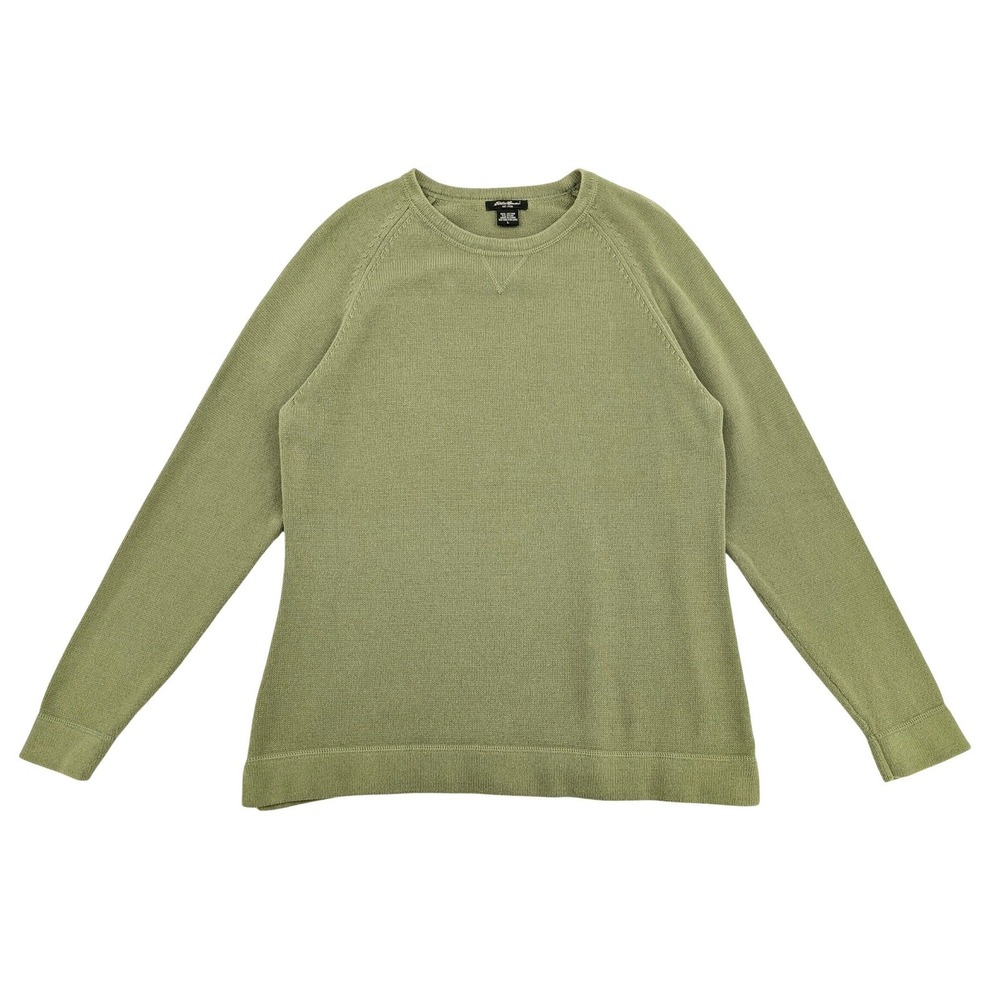 Eddie Bauer Women's Cotton Knit Crewneck Sweater Green Raglan Sleeve Large